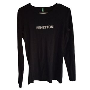 United Colors of Benetton Black Logo Y2K Long Sleeves Shirt-SZ: M